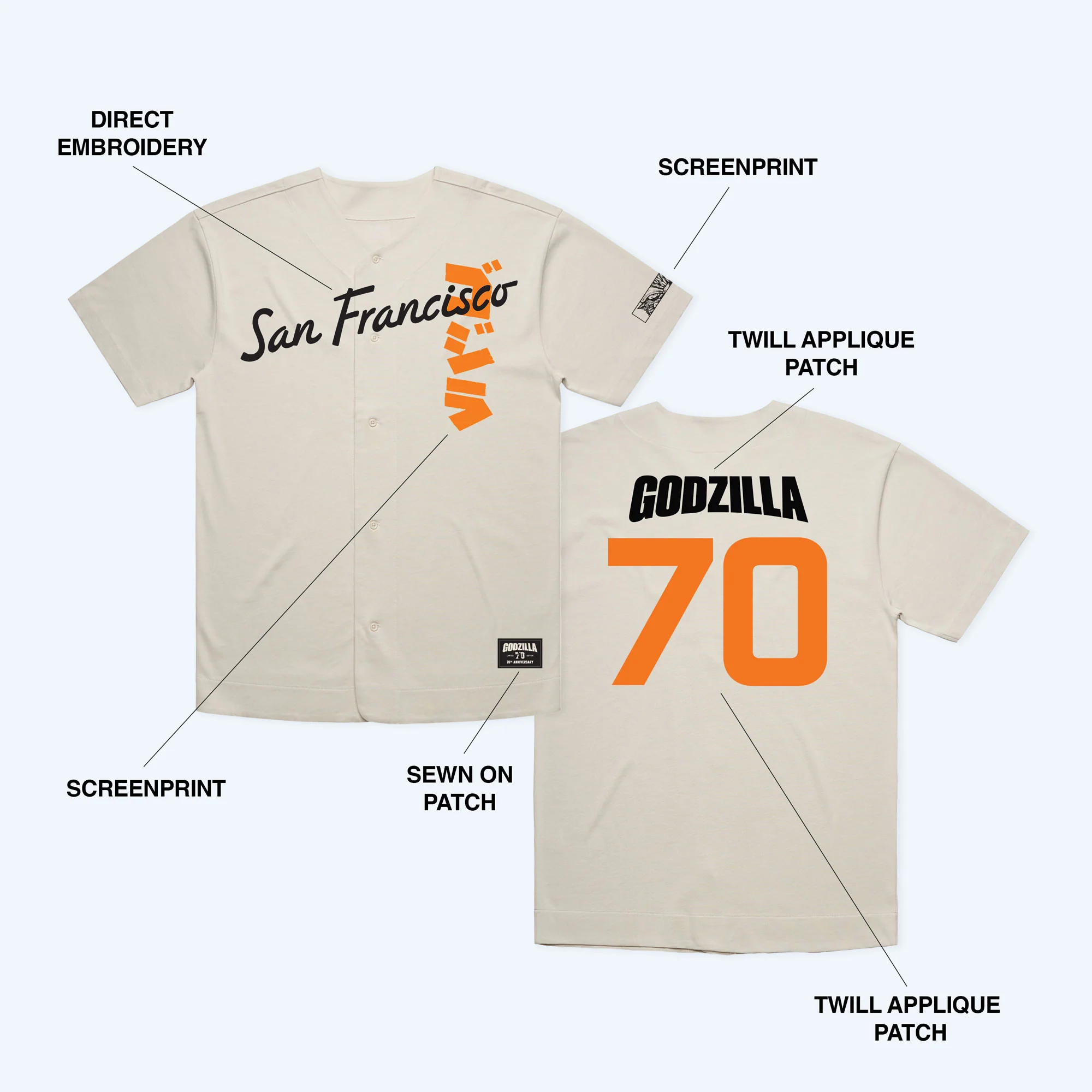 Godzilla Baseball Collection: 70th Anniversary San Francisco Jersey - Image 4