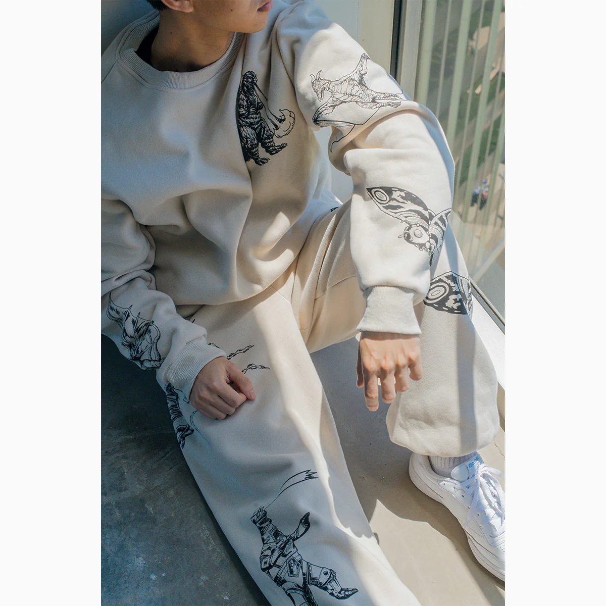 Godzilla Kaiju Print Sweatpants - Cream - Image 4