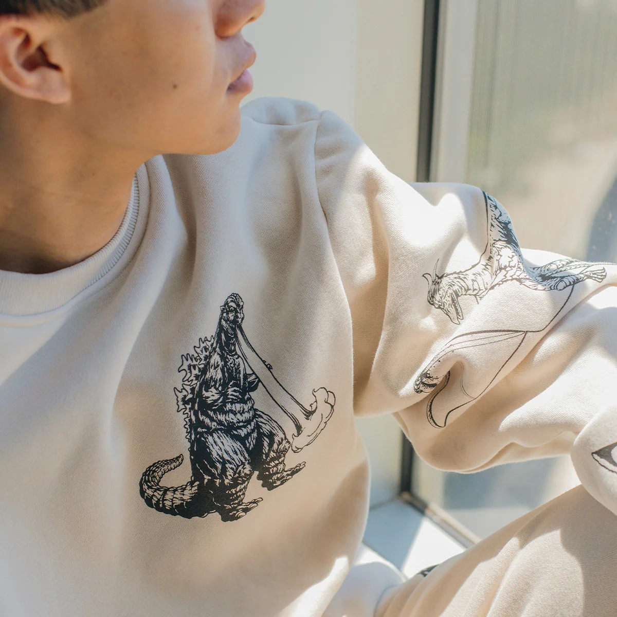 Godzilla Kaiju Print Sweatshirt - Cream - Image 4