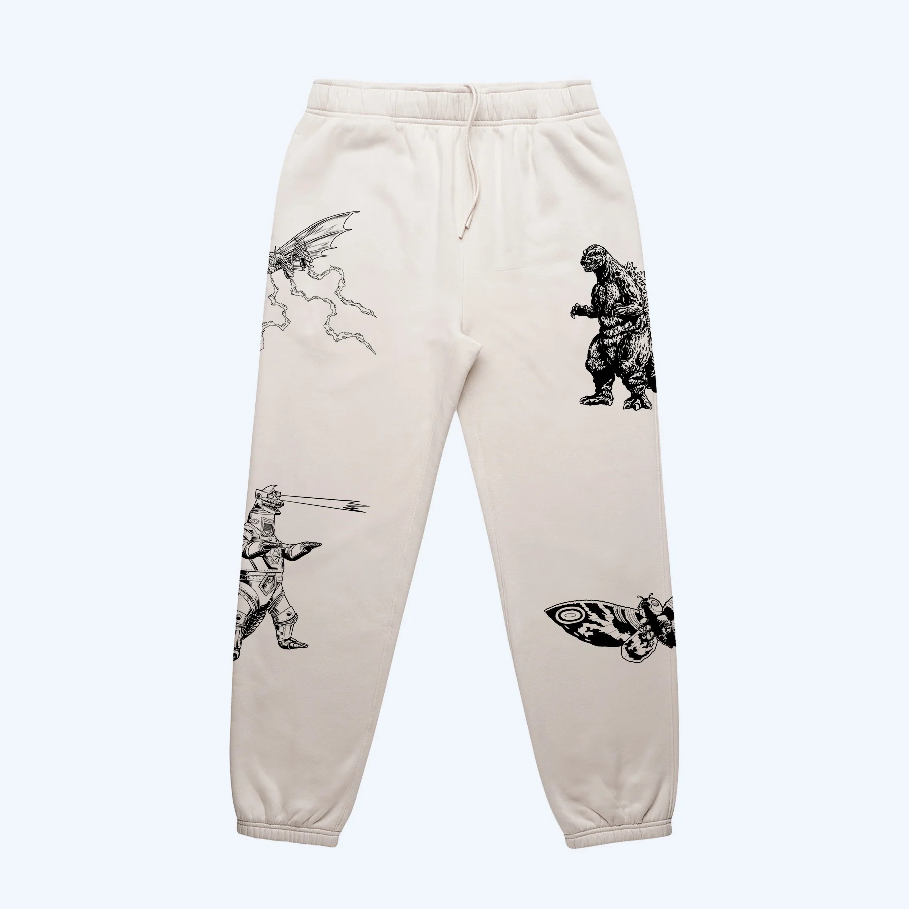 Godzilla Kaiju Print Sweatpants - Cream - Image 6