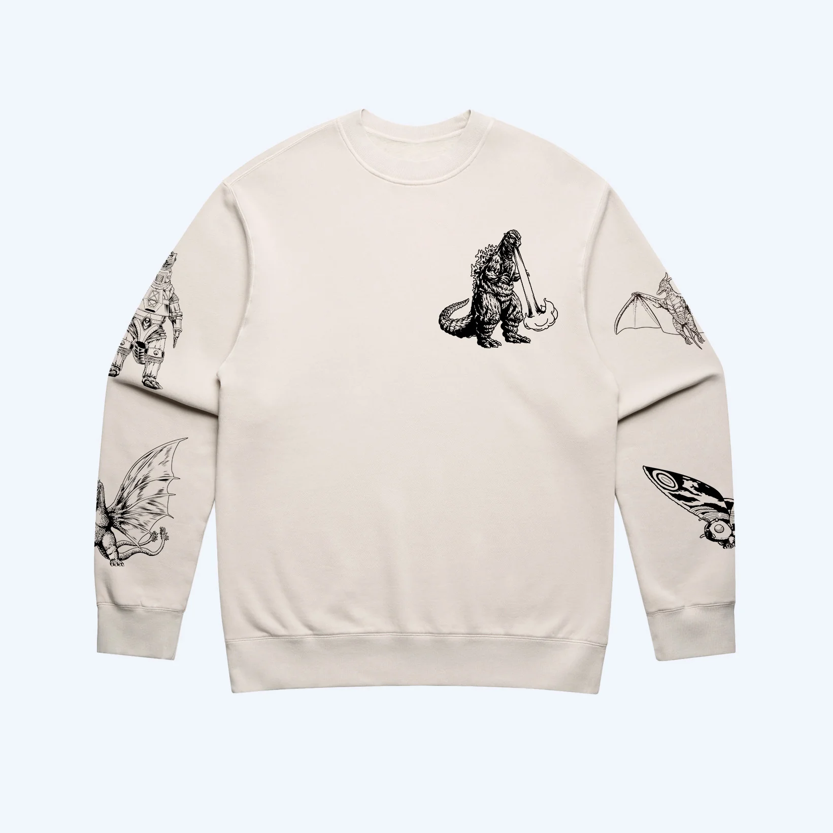 Godzilla Kaiju Print Sweatshirt - Cream - Image 7