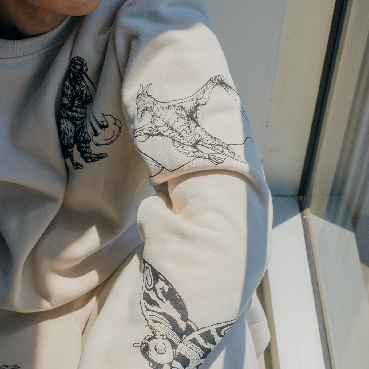 Godzilla Kaiju Print Sweatshirt - Cream - Image 5