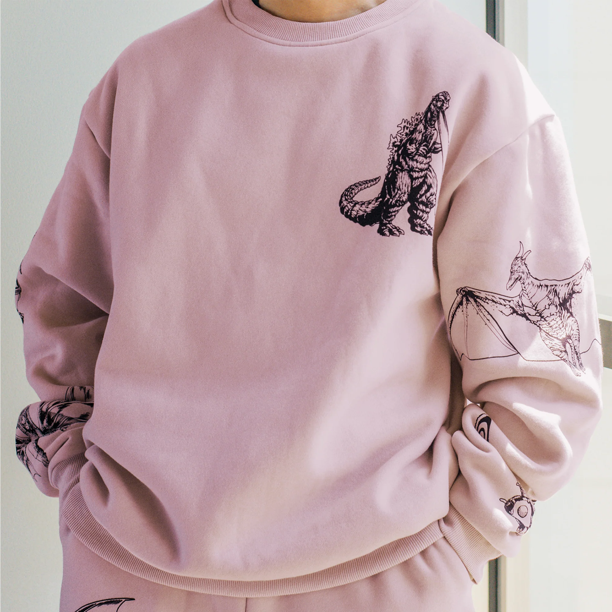 Godzilla Kaiju Print Sweatshirt - Light Pink - Image 3